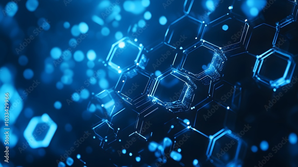 Abstract Blue Hexagonal Pattern with Glowing Lights Abstract Blue Hexagonal Pattern with Glowing Lights