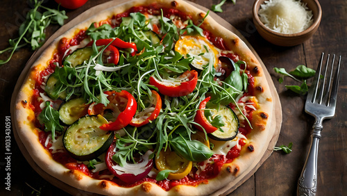 Vegetarian Pizza Topped with Artichokes, Sun-Dried Tomatoes, and Feta