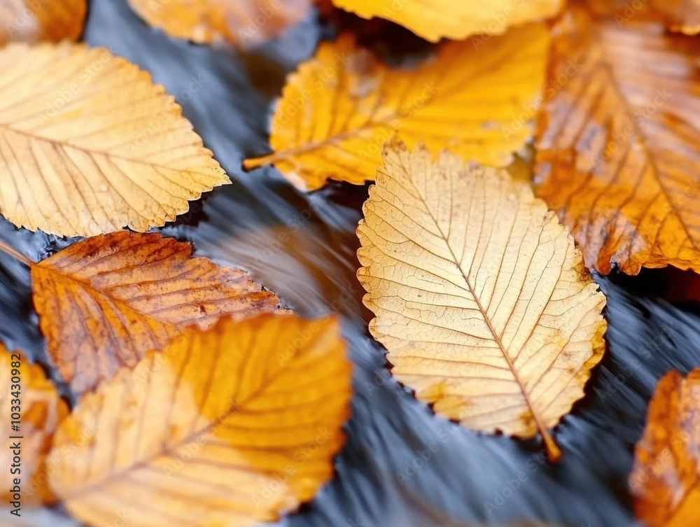 Vibrant Autumn Leaves on Flowing Water Vibrant Autumn Leaves on Flowing Water