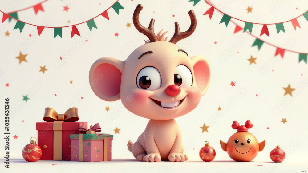 Fototapeta premium Funny, cute, New Year cartoon characters on a white background. Free space for text.