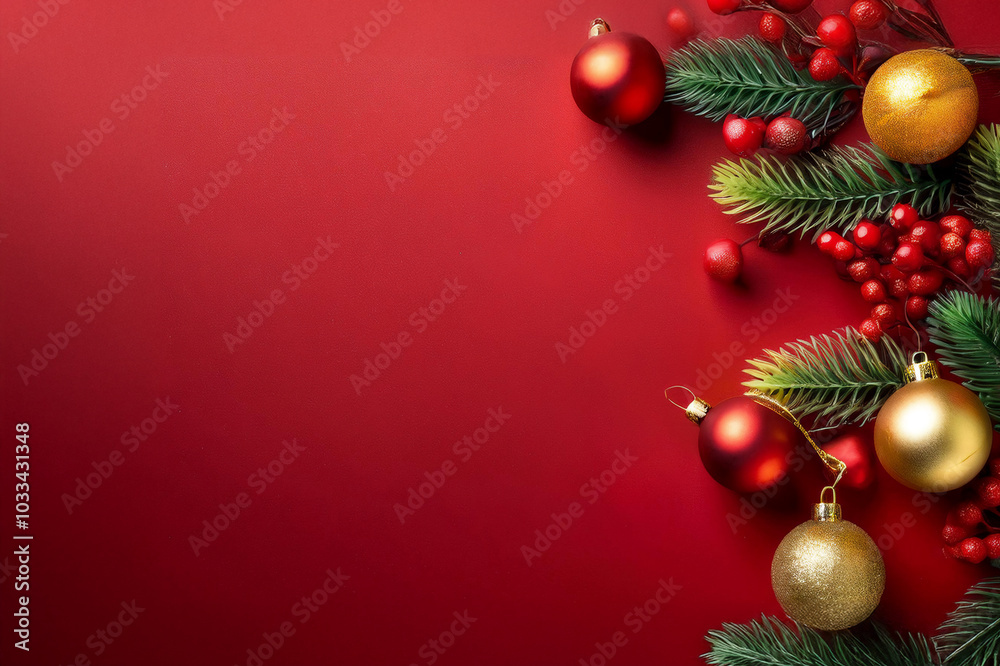 Weihnachtsdeko vor rotem Hintergrund
