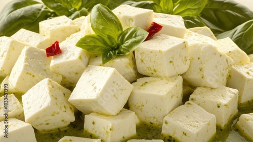 Soft White Tofu Cubes in Rich Sauce with Herbs