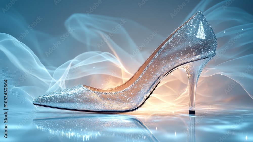 Elegant high-heeled shoe with a shimmering design and soft background. Elegant high-heeled shoe with a shimmering design and soft background.