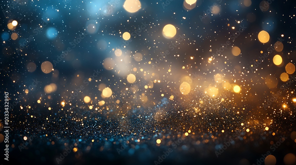 A vibrant abstract background featuring scattered golden and blue lights creating a sparkling, enchanting atmosphere. A vibrant abstract background featuring scattered golden and blue lights creating a sparkling, enchanting atmosphere.