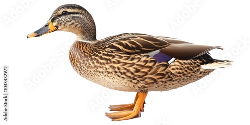 Brown Khaki Campbell duck set against a white background. photo