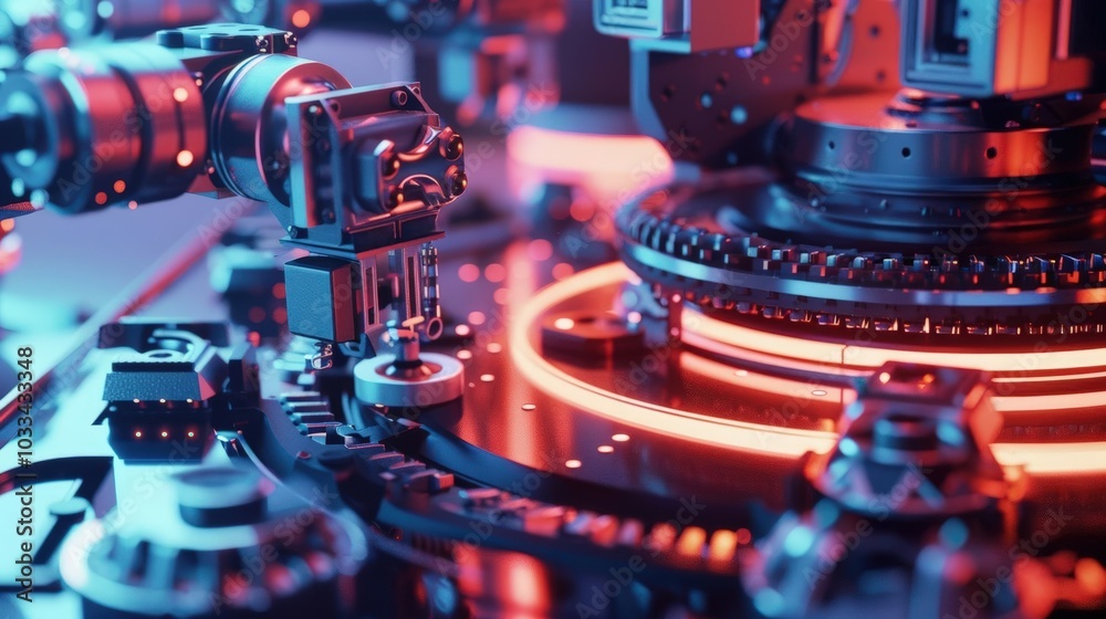 Fototapeta premium Bring your product to life with a dynamic worms-eye view, showcasing sleek automation using vibrant digital CG 3D techniques that pop off the screen