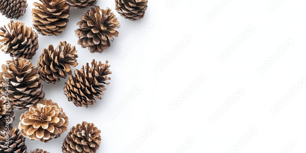 Isolated pine cones on a white background, seasonal holiday theme/concept, space for text. Isolated pine cones on a white background, seasonal holiday theme/concept, space for text.