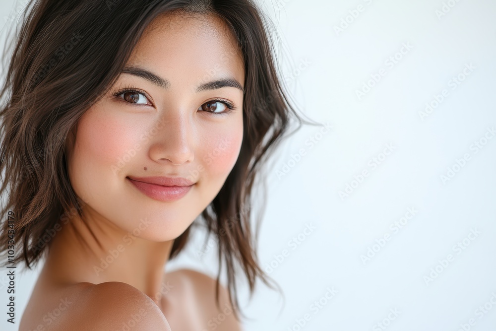 A senior Asian woman with shoulder-length hair poses in a bikini, exuding confidence and grace against a clean white background. A senior Asian woman with shoulder-length hair poses in a bikini, exuding confidence and grace against a clean white background.