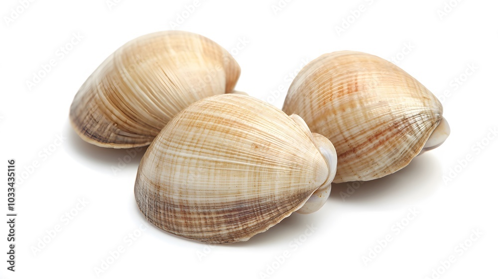 Asari clams on a white background. 