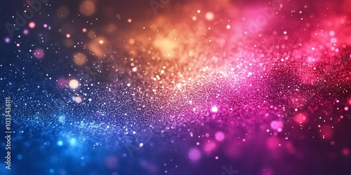 Sparkling glitter background with blue, orange, and pink tones.