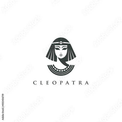 Cleopatra Silhouette Ancient Egyptian Queen Logo Design Vector Illustration