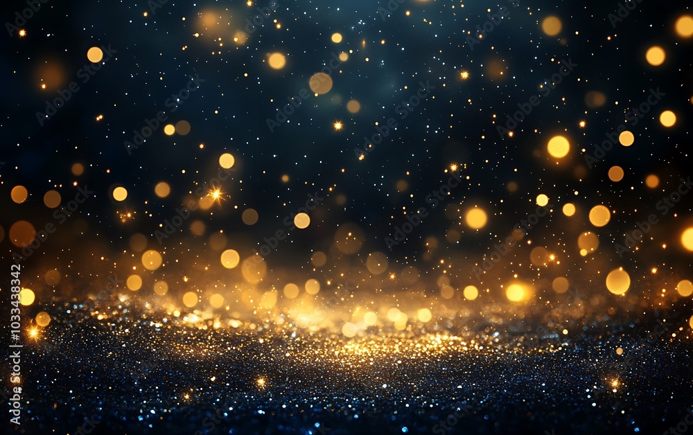 A stunning display of shimmering golden and blue bokeh lights creating a magical, ethereal atmosphere. A stunning display of shimmering golden and blue bokeh lights creating a magical, ethereal atmosphere.