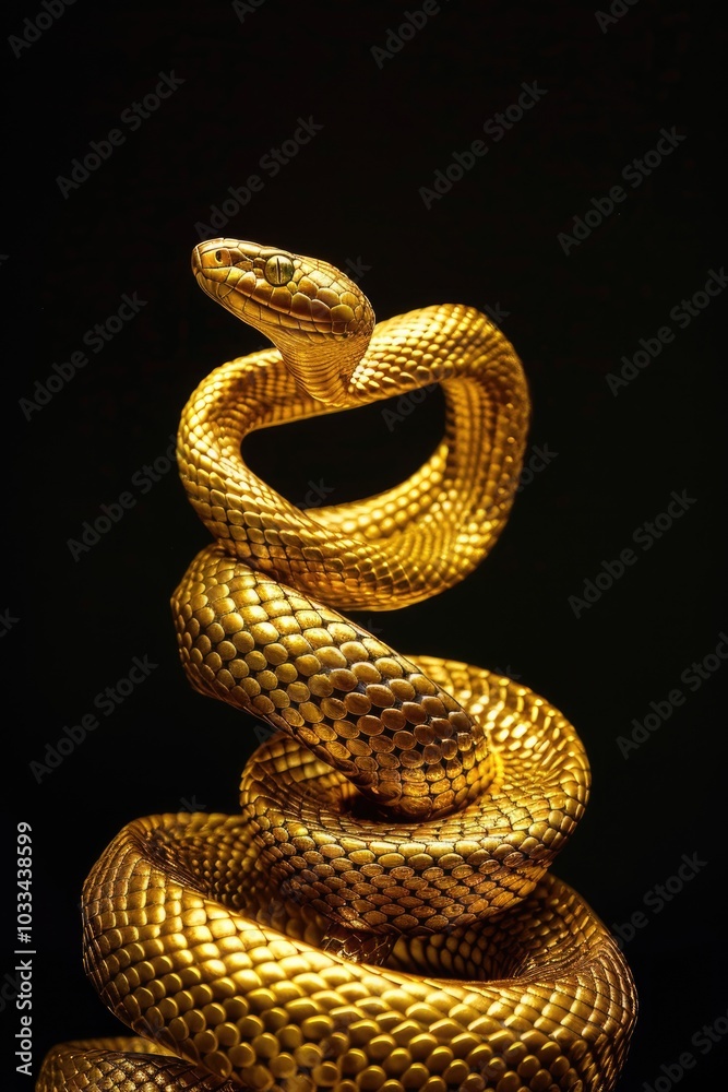 Snake symbol of the year 2025. Beautiful golden snake on a black background, illustration for a postcard, poster, design. Snake symbol of the year 2025. Beautiful golden snake on a black background, illustration for a postcard, poster, design.