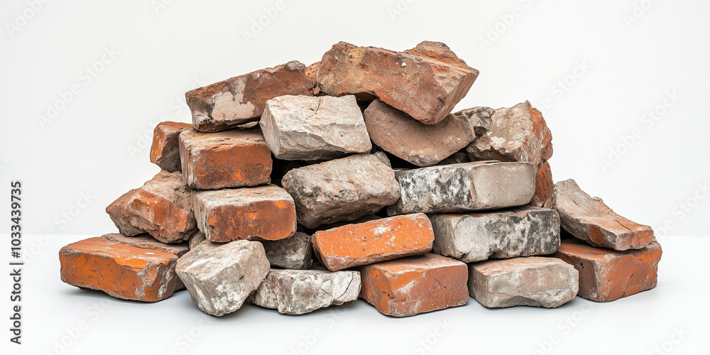 Pile of recycled red bricks on white background Pile of recycled red bricks on white background