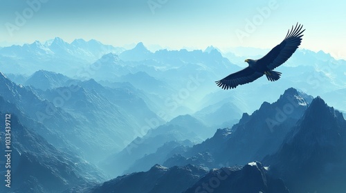Majestic eagle soaring over mountains