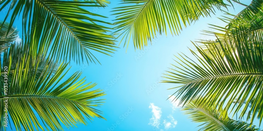 palm leaves set against the blue summer sky palm leaves set against the blue summer sky