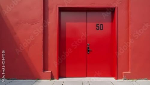 number 50 OPEN RED door