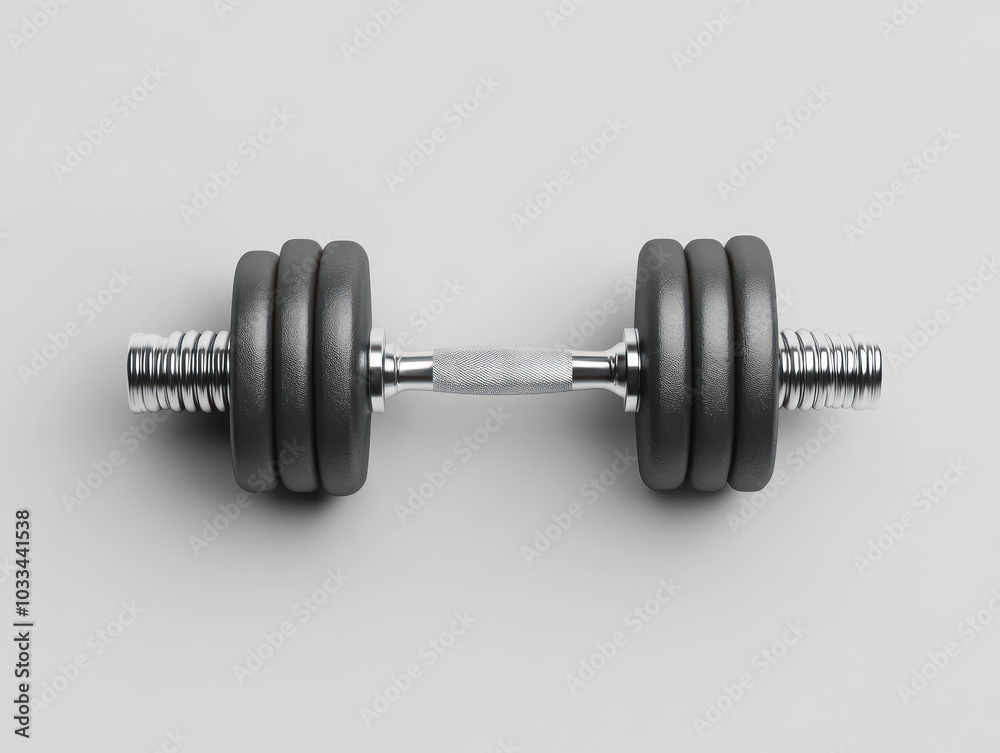 adjustable dumbbell with multiple weight plates on grey background adjustable dumbbell with multiple weight plates on grey background