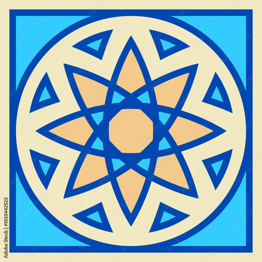 Vector hand drawn of square ceramic tile. Ornate geometric pattern design typical decor for floor and wall Vector hand drawn of square ceramic tile. Ornate geometric pattern design typical decor for floor and wall