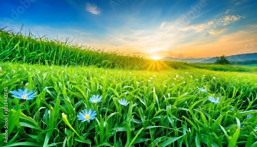 green grass and blue sky