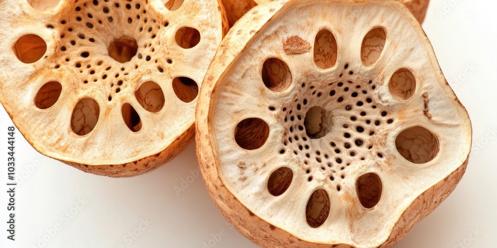 Lotus root against a white background. Lotus root against a white background.