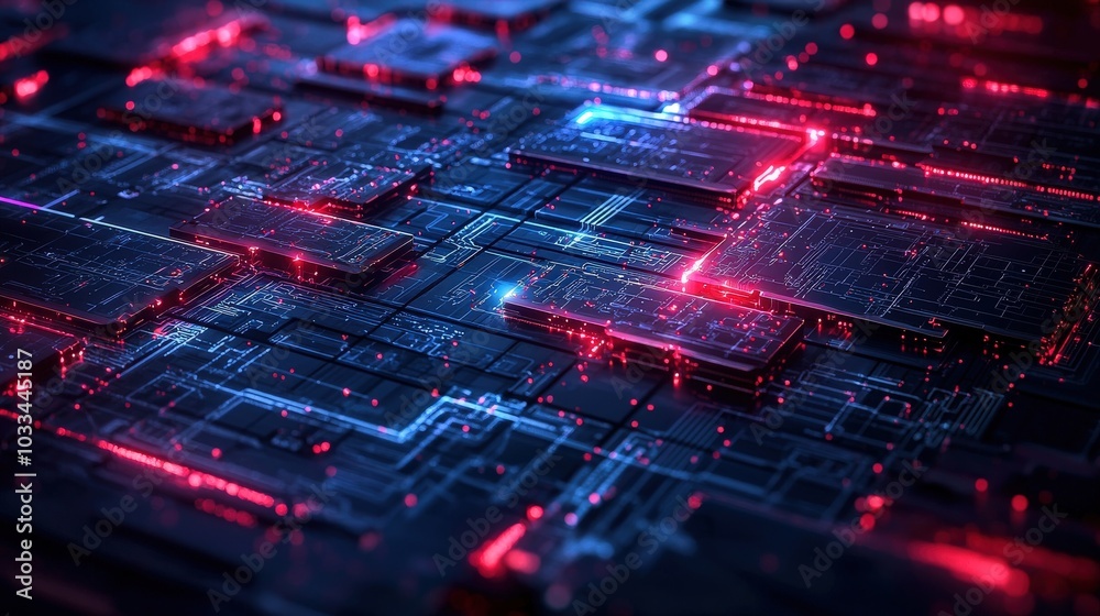 Vivid Digital Artwork with Circuit Patterns and Lights