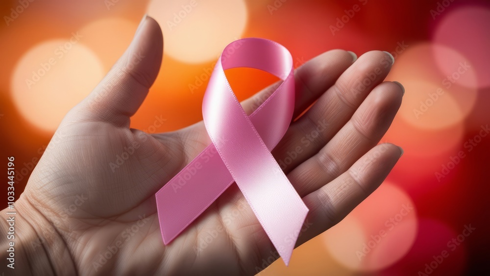 custom made wallpaper toronto digitalPink ribbon on the palm, a symbol to raise awareness of breast cancer.