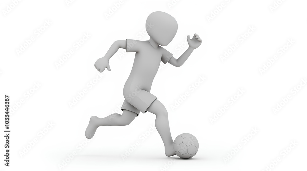 Animation 3D joueur de football en train de frapper un ballon sur fond blanc Animation 3D joueur de football en train de frapper un ballon sur fond blanc