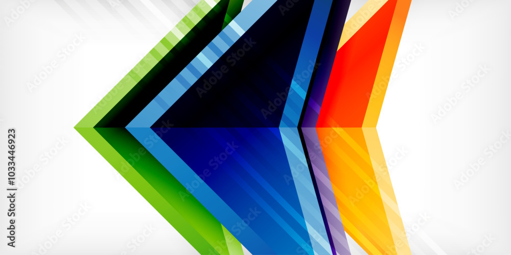 Arrows with 3d effect abstract background. Triangles on light grey backdrop Arrows with 3d effect abstract background. Triangles on light grey backdrop