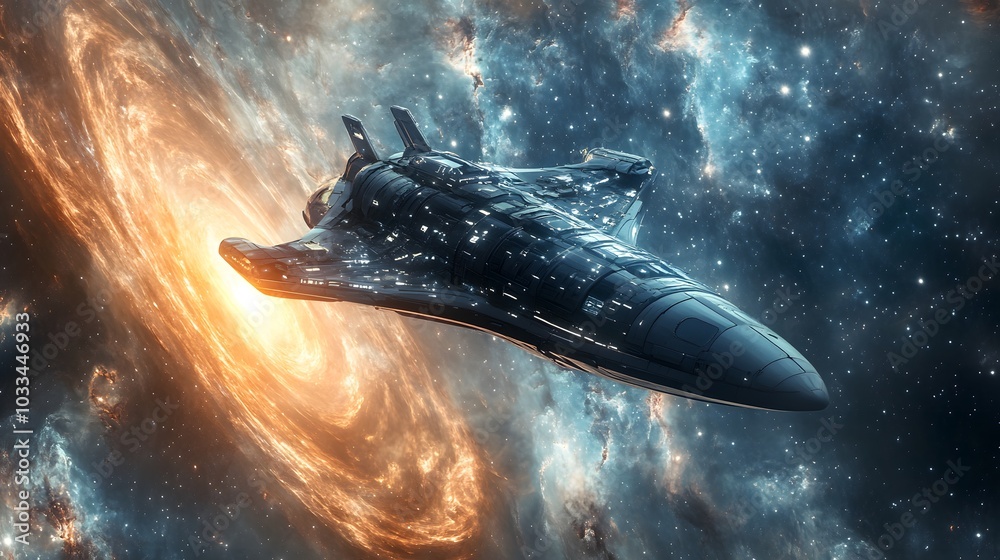 Fototapeta premium Futuristic Spaceship Soaring Through a Cosmic Nebula