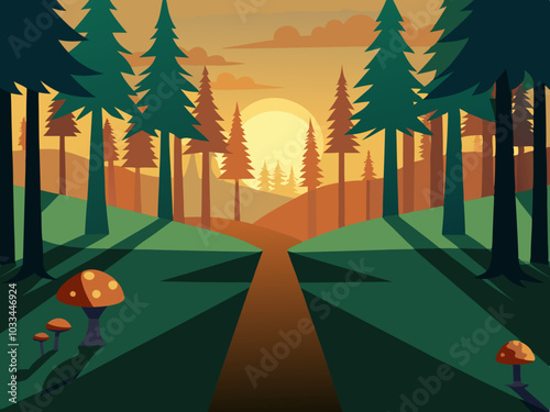 fog in the forest ,Forest landscape with coniferous trees and fog. Vector illustration.
