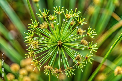 A close-up of Aerial razorgrass or Cyperus esculentus needle-shaped flower