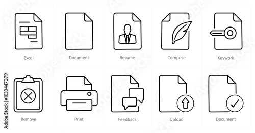 A set of 10 File icons as excel, document, resume