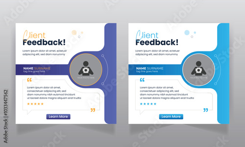 Client testimonial social media post design and square web banner template