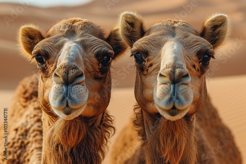 Portrait camel head close-up, in the desert.