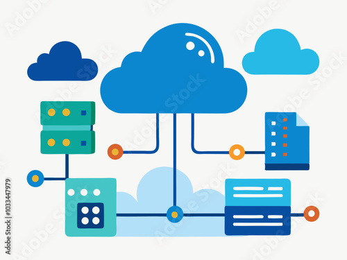 Cloud computing technology concept. Data center and server. Vector illustration.
Cloud computing concept. Server and network on blue background. Vector illustration
