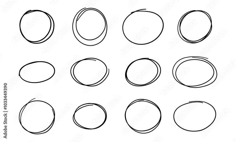 Hand drawn circle line sketch set. Vector circular scribble doodle round circles for message note mark design element. Pencil or pen graffiti bubble or ball draft illustration. Hand drawn circle line sketch set. Vector circular scribble doodle round circles for message note mark design element. Pencil or pen graffiti bubble or ball draft illustration.