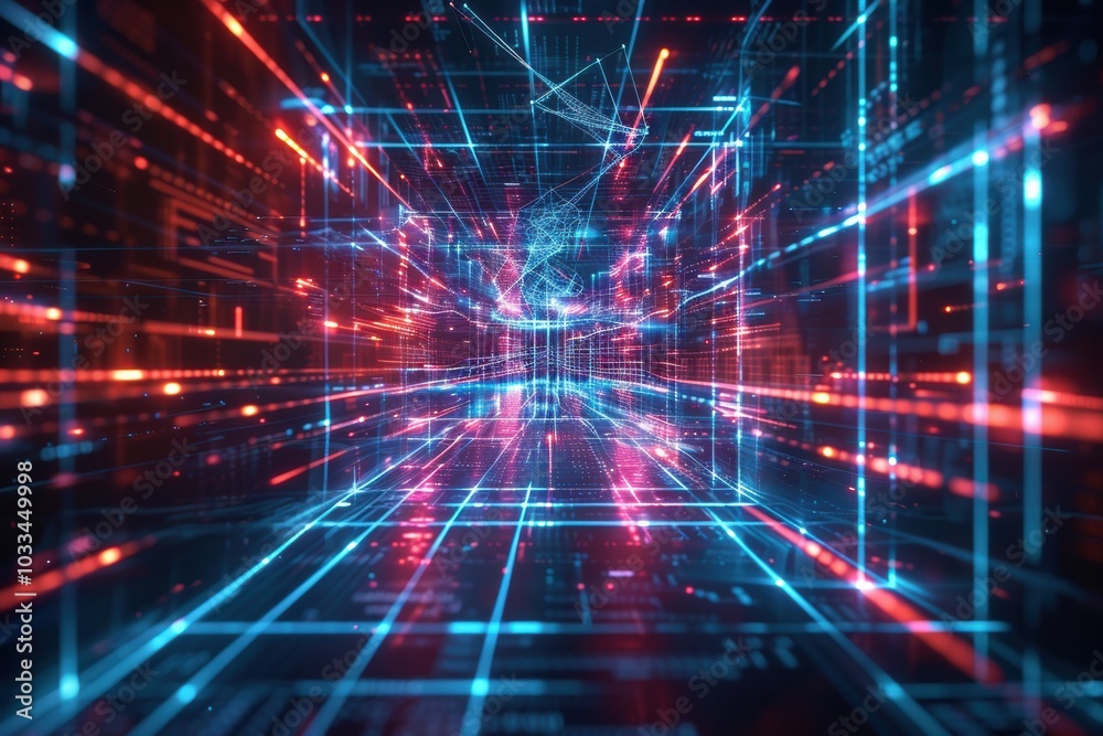 An abstract tunnel illuminated by neon lights, creating a sense of hyper speed flight and vibrant colors. An abstract tunnel illuminated by neon lights, creating a sense of hyper speed flight and vibrant colors.