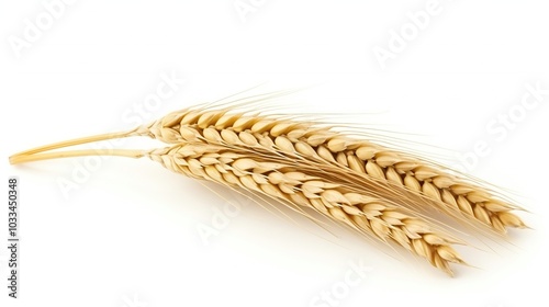 Realistic an ear of wheat on white background. Agricultural and harvest concept. photo