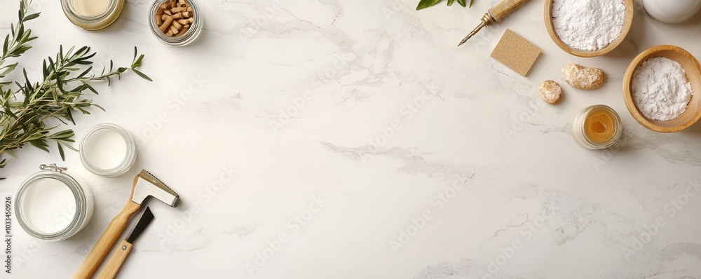 Wood Table Displaying DIY Crafts and Tools with Blank Space for Custom Text or Messages Wood Table Displaying DIY Crafts and Tools with Blank Space for Custom Text or Messages