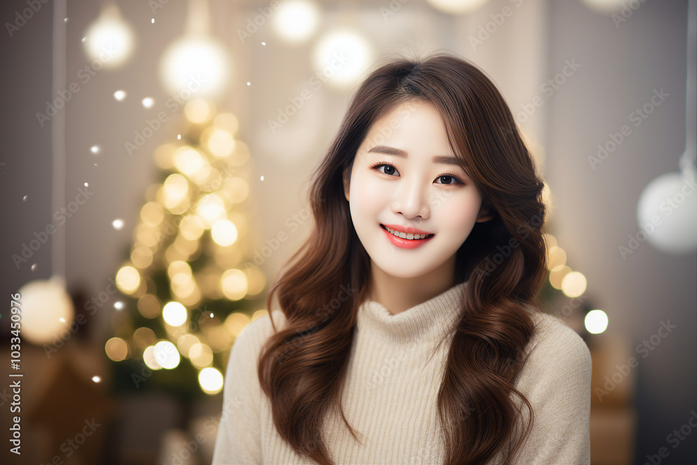 Excited young business woman man people in modern office on Christmas day created with ai generative
