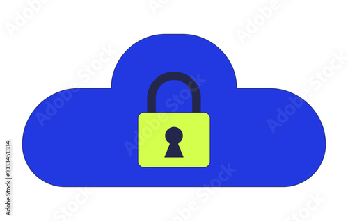 Computing cloud security 2D cartoon object. Digital server protection. Data center access safety. Secure database isolated element flat vector clipart on white background. Spot illustration