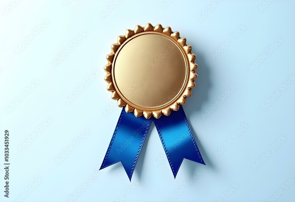 bronze badge with a textured surface, featuring a smooth, shiny ribbon in royal blue, isolated on a bright white background create with ai bronze badge with a textured surface, featuring a smooth, shiny ribbon in royal blue, isolated on a bright white background create with ai