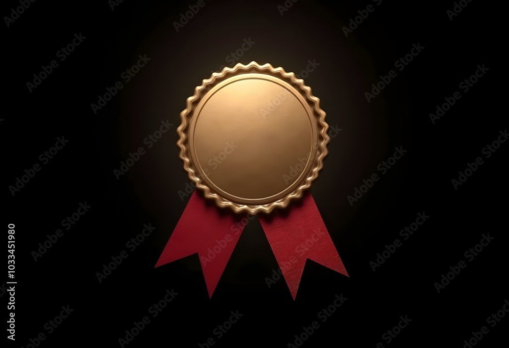 detailed blank bronze badge with a smooth surface, featuring a textured ribbon in deep red, isolated against a black background create with ai detailed blank bronze badge with a smooth surface, featuring a textured ribbon in deep red, isolated against a black background create with ai