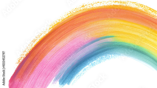 Vibrant Chalk and Watercolor Rainbow on White Canvas, A vivid display of colors blending seamlessly, ideal for cheerful decor and artistic inspiration