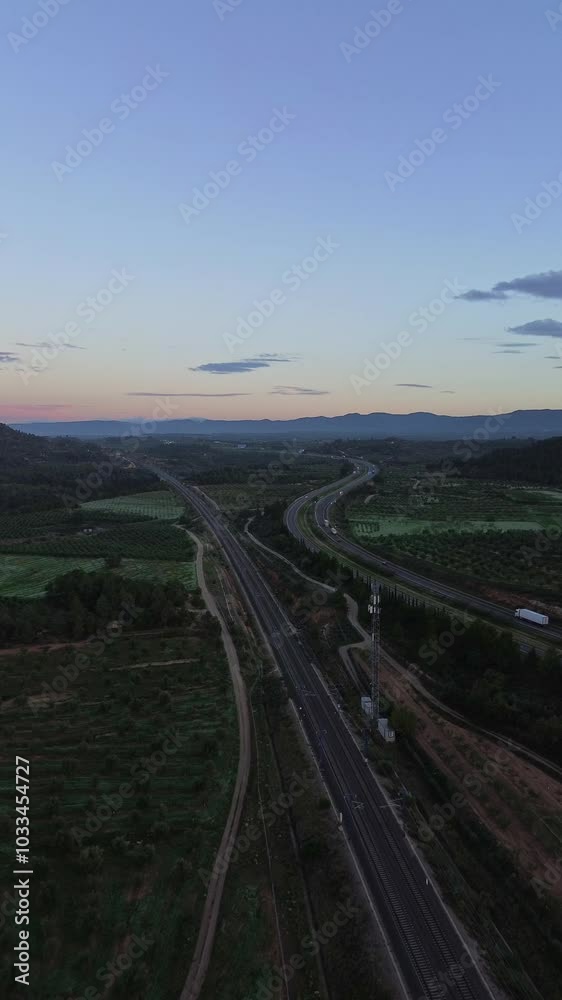 Aerial Landing of AP-2 Highway during Twilight Portrait 4k drone Aerial Landing of AP-2 Highway during Twilight Portrait 4k drone