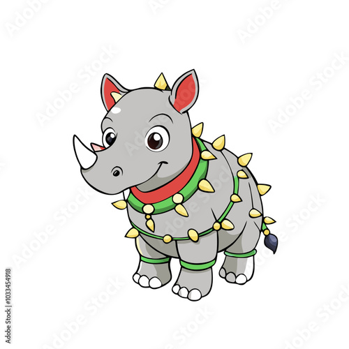 Cute Rhino Cartoon Character with Spiked Collar 