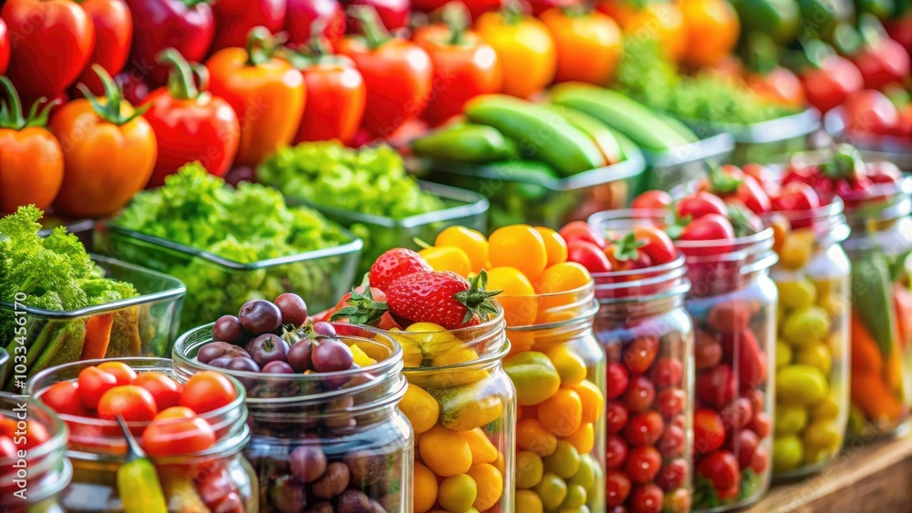 Tilt-Shift Photography of Assorted Fresh Vegetables and Fruits in Glass Containers for Vibrant Food Displays, Healthy Eating Inspiration, and Colorful Kitchen Décor Tilt-Shift Photography of Assorted Fresh Vegetables and Fruits in Glass Containers for Vibrant Food Displays, Healthy Eating Inspiration, and Colorful Kitchen Décor