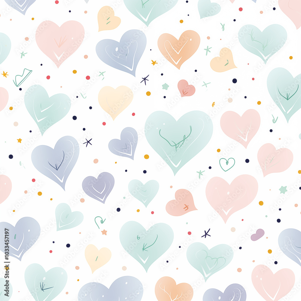 Seamless Pattern with Pastel Hearts and Dots Seamless Pattern with Pastel Hearts and Dots