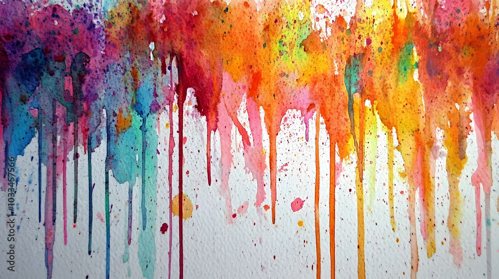 Fototapeta premium Vibrant Watercolor Abstract, dynamic brushwork, intricate textures, vivid color gradation, set against a clean white backdrop